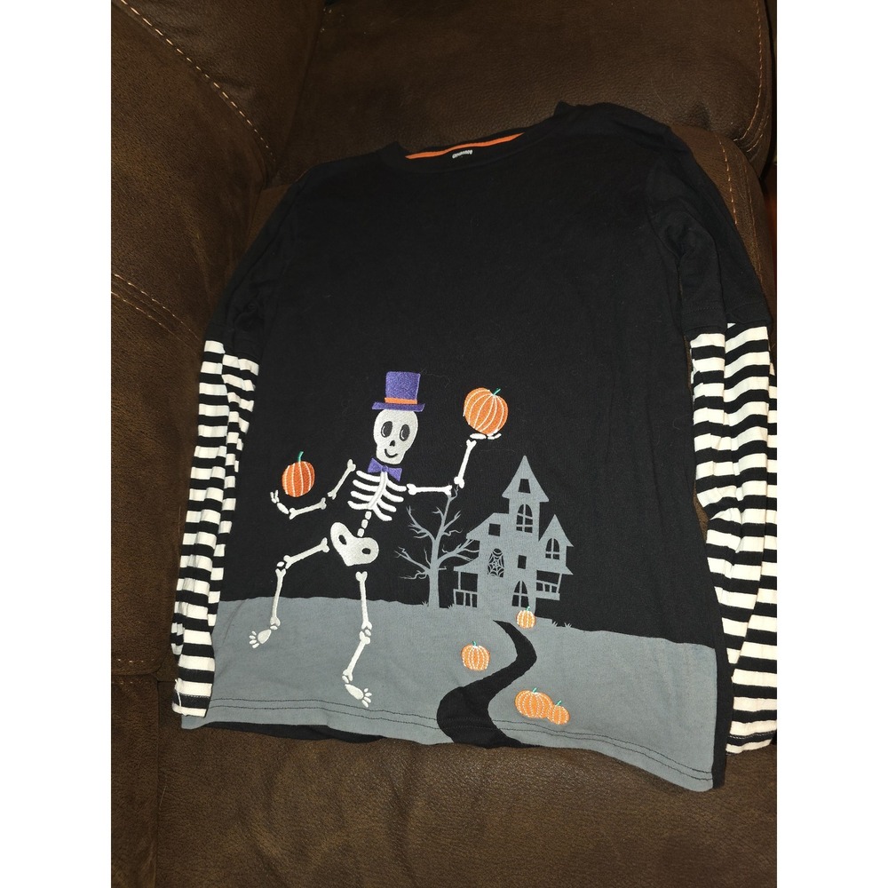 Gymboree fall autumn Halloween skeleton pumpkin haunted house top size 12
